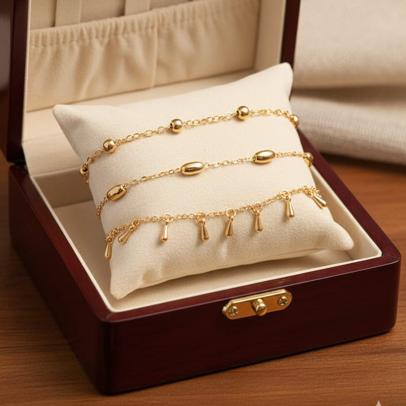 Gold plated 3 line anklet plus Bracelet