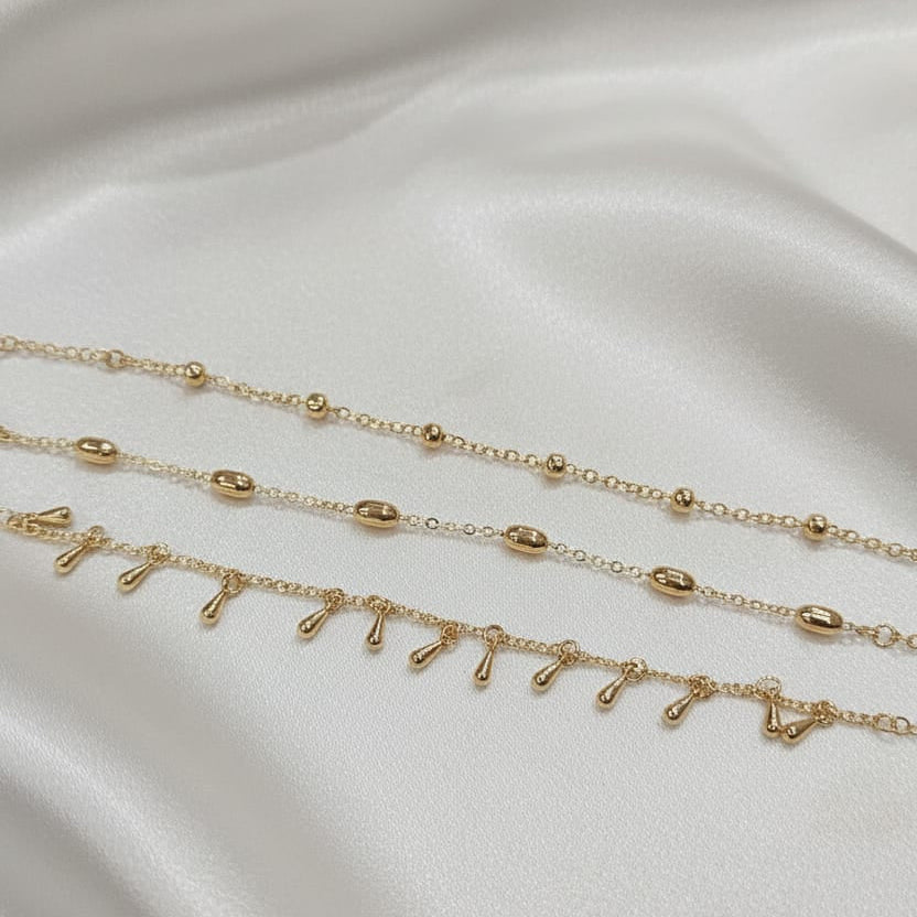 Gold plated 3 line anklet plus Bracelet
