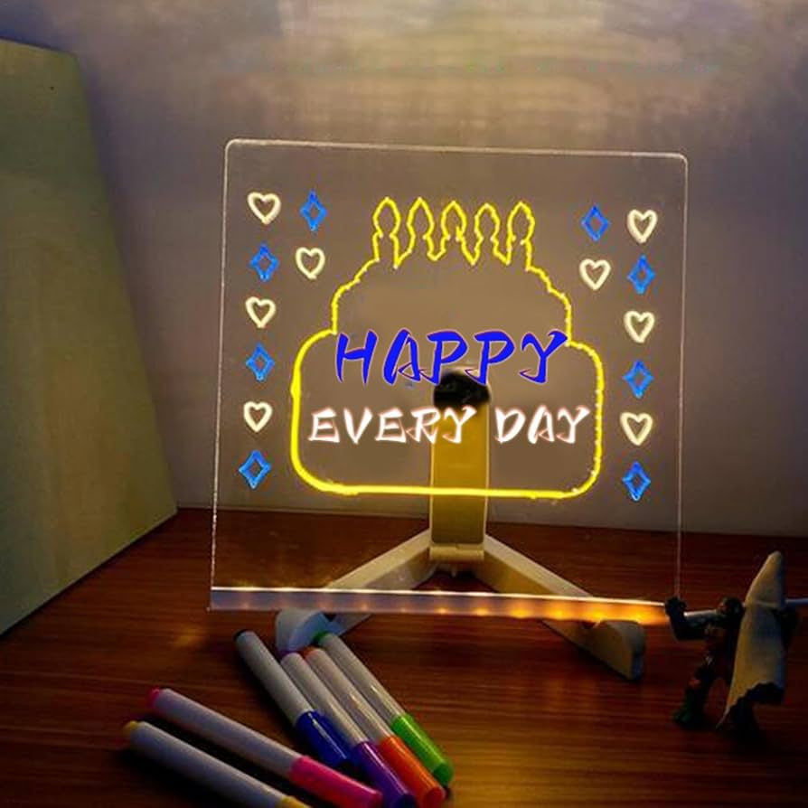 Acrylic dry-erase message board with an LED light-up base