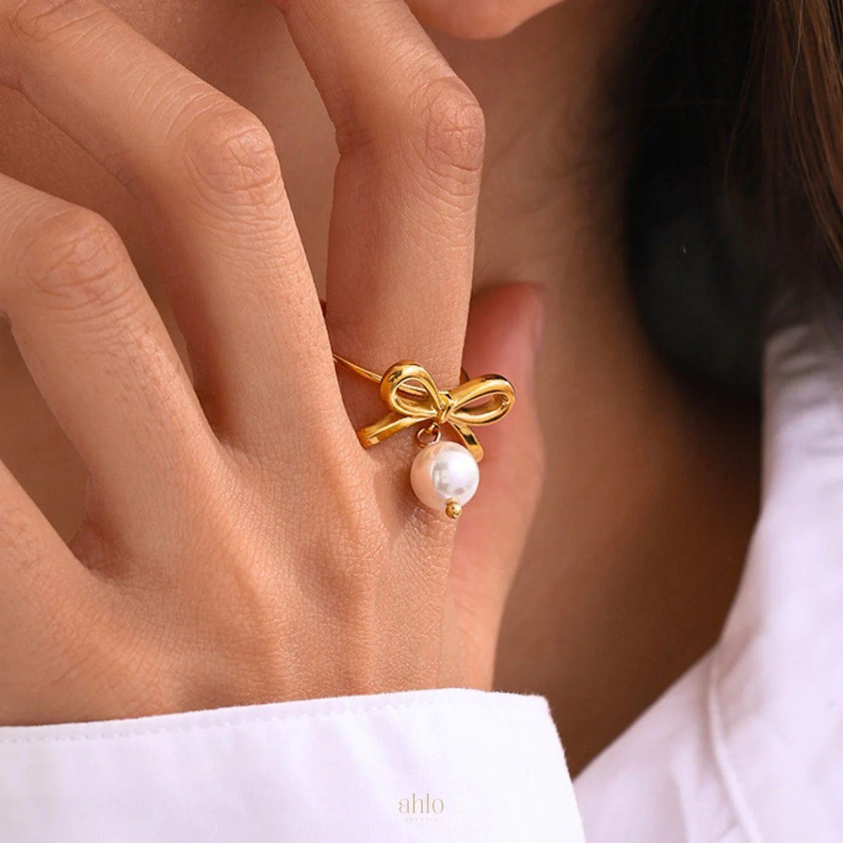 Forever Bow pearl charm RING