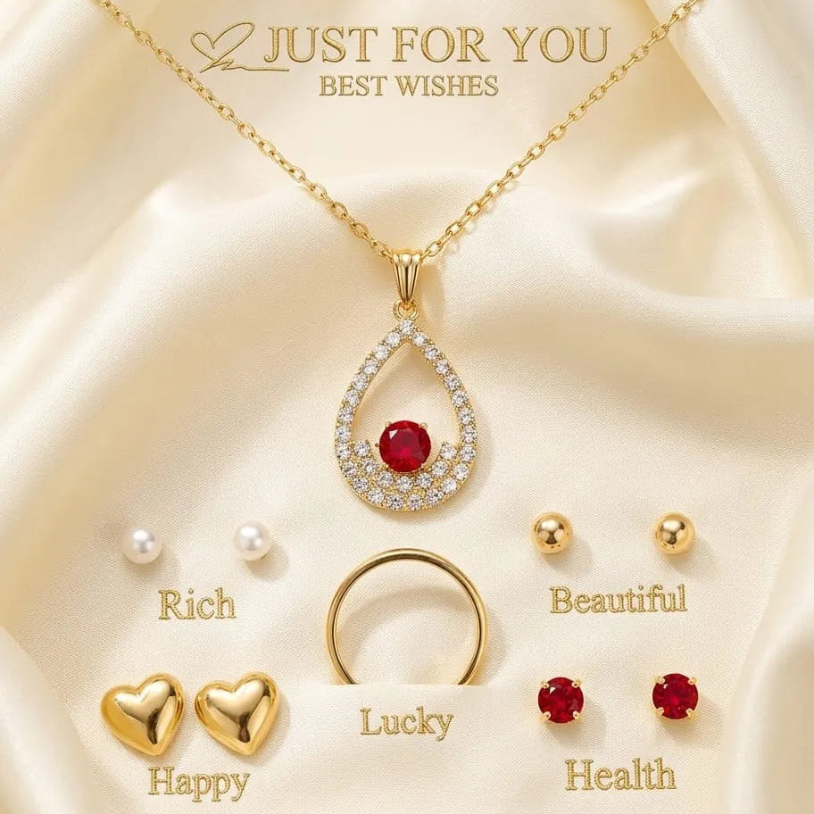 Gold-Plated Ruby & Crystal Jewelry Set