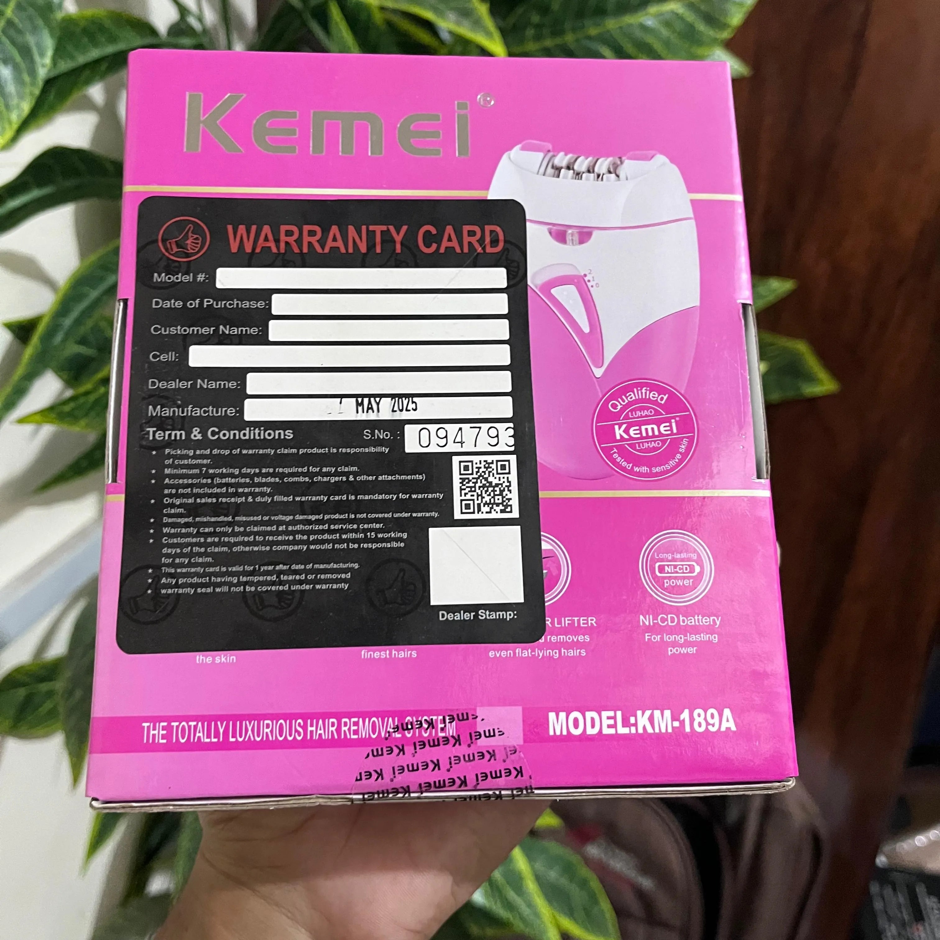 KM-189A Women Electric Rechargeable Hair Removal Epilator