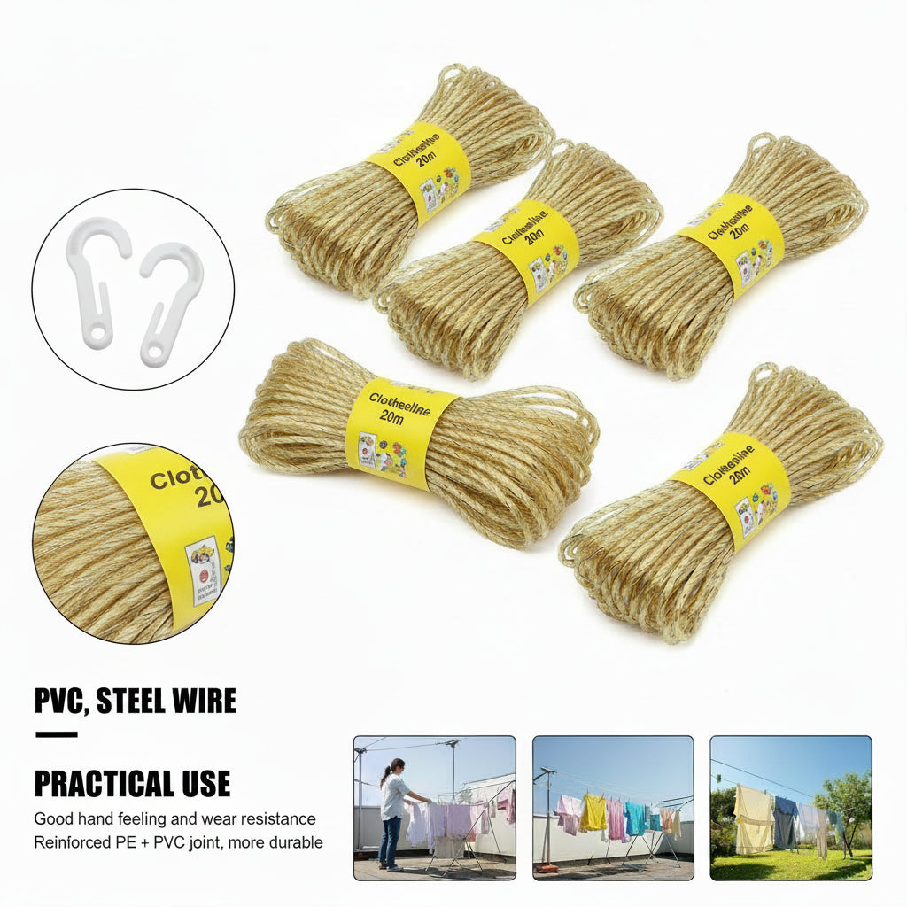 20 Meter Heavy-Duty Steel Core PVC Coated Clothesline - Each
