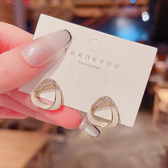 Golden Triangle Enamel Rhinestone Stud Earrings - Each