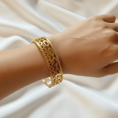 Stainless Steel Artisanal Textured Gold Bangle - Each