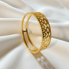 Stainless Steel Artisanal Textured Gold Bangle - Each