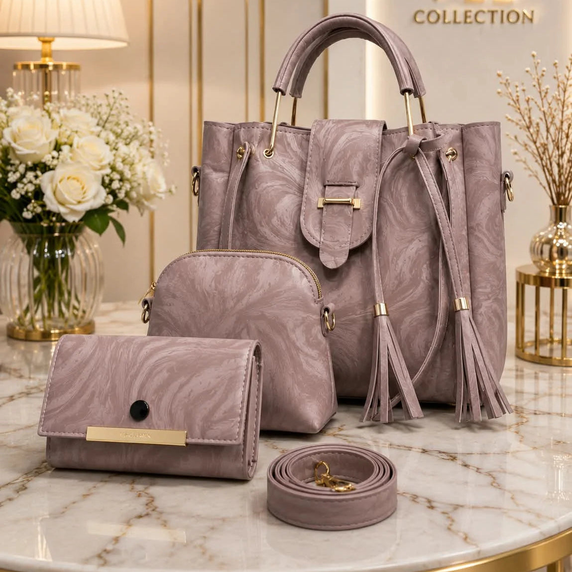 VIP Collection Brown 3-Piece Handbag Set