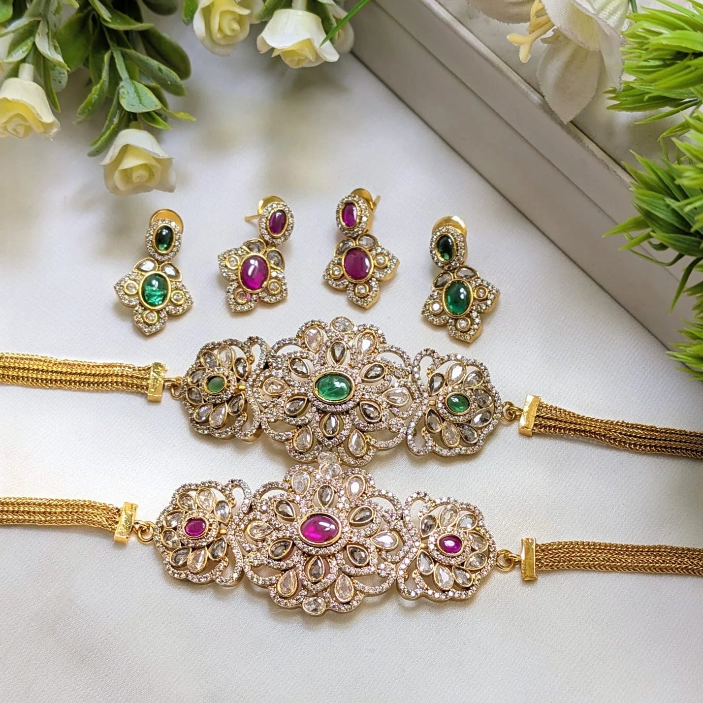 South Indian AD Jewelry Collection – Gold Plated High Quality Set