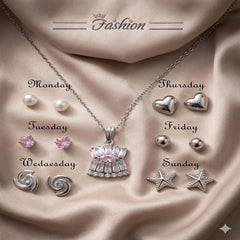 Seven Days of the Week jewelry gift set with necklace and matching stud earrings