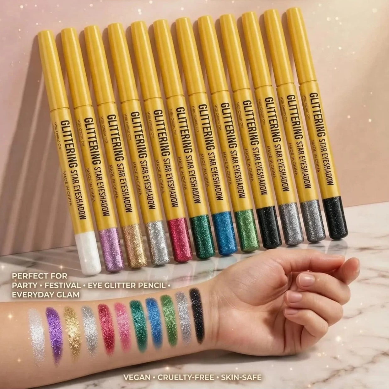 MODA Glittering Eyeshadow Pencils - Pack of 12