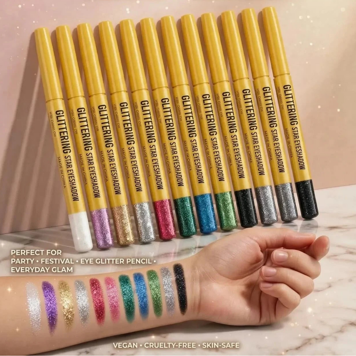 MODA Glittering Eyeshadow Pencils - Pack of 12