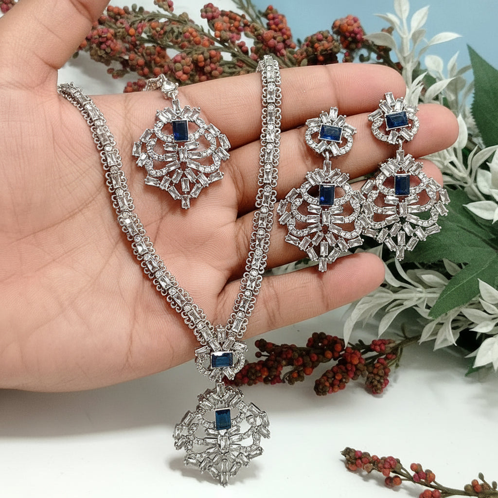 Zircon Necklace Set – Necklace, Earrings & Tikka