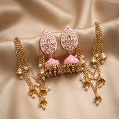 Jhumka earrings with Kundan stones and Sahary