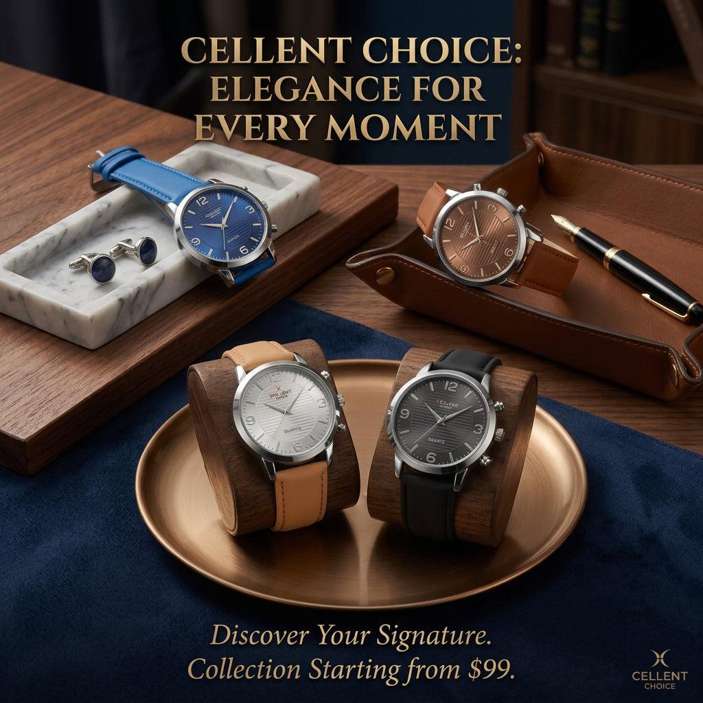 XCELLENT Choice quartz analog wristwatches with leather straps