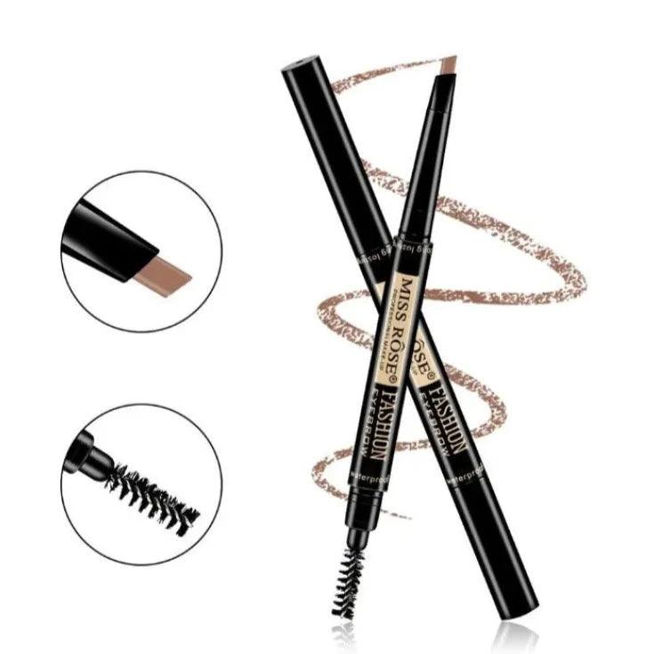 Miss Rose Double Head Long Lasting Waterproof Eye Brow Pencil & Brush - 2 - in - 1