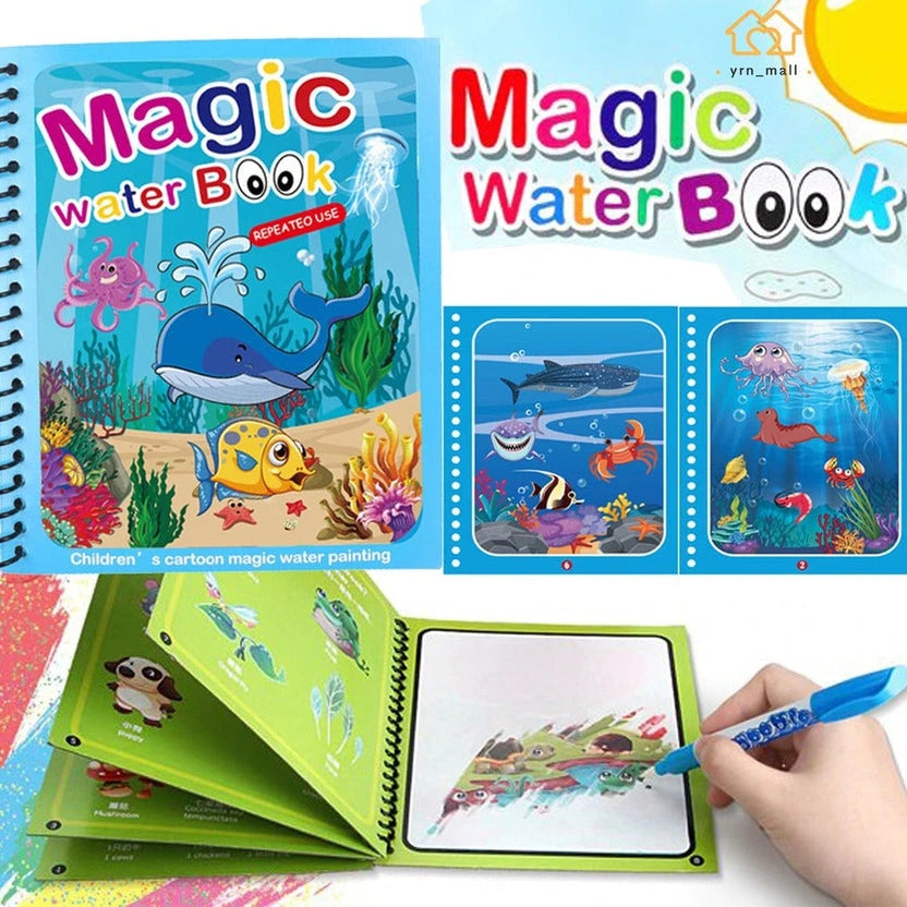 Magic Water Drawing Book, Reusable Coloring Book with Water Pen