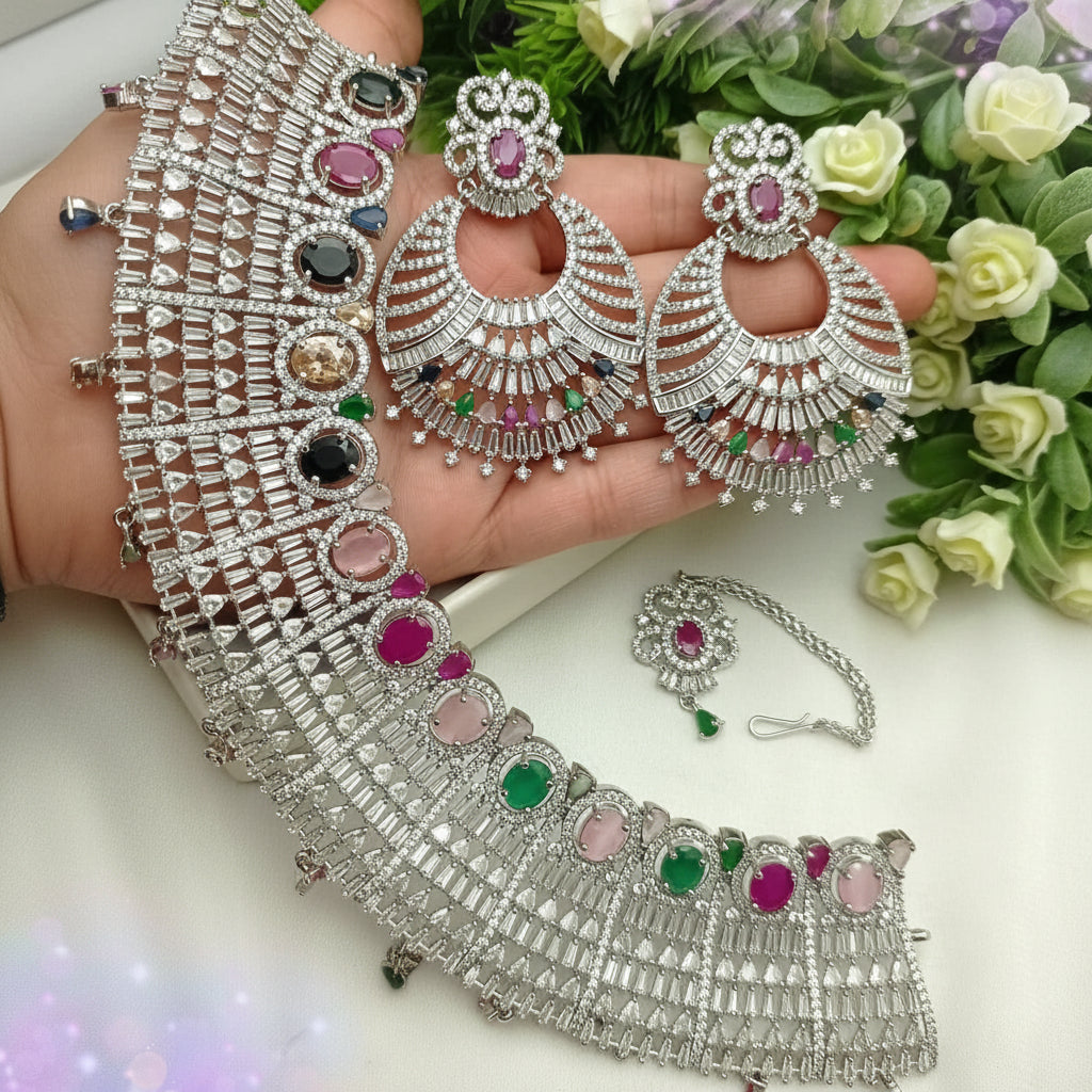 Silver Multi Necklace set