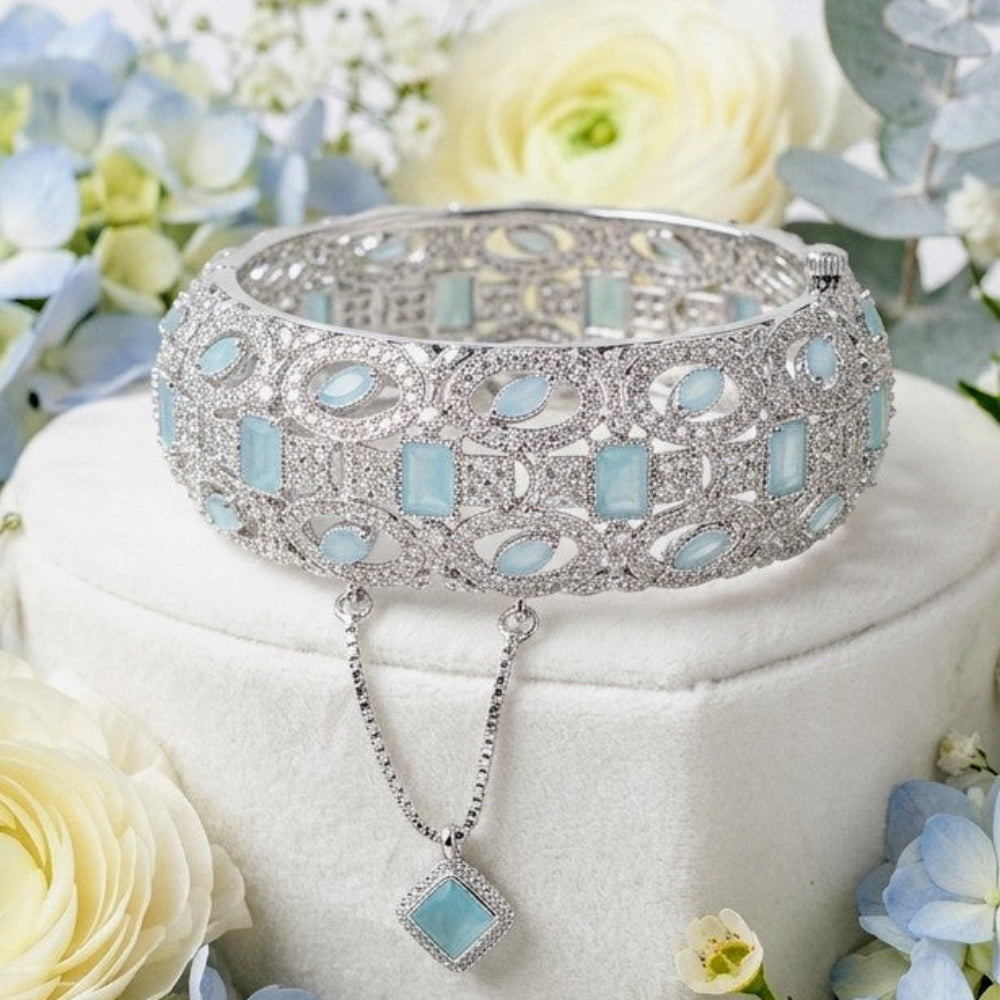 Silver-Plated Feroza Stone Openable Kangan - Each