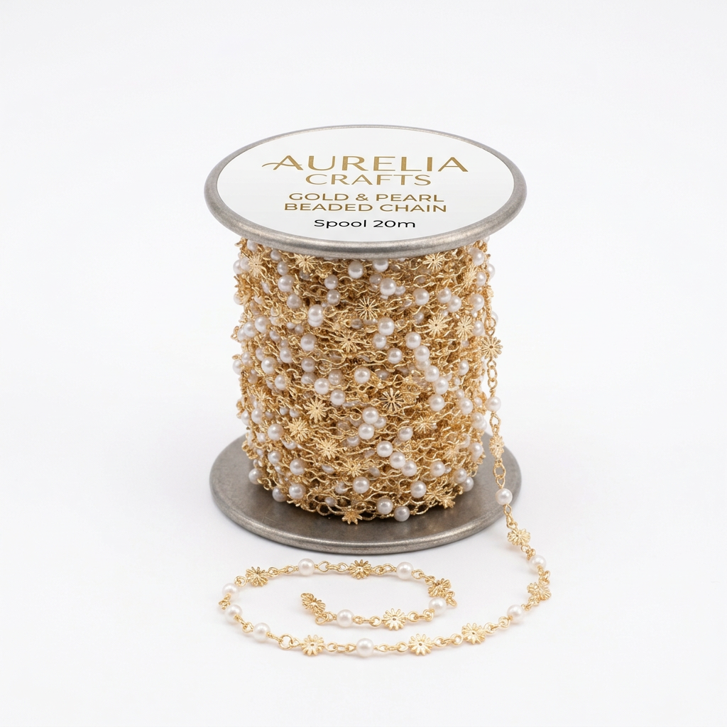 Brass pearl rosary chain Permanent Bracelet - 5m