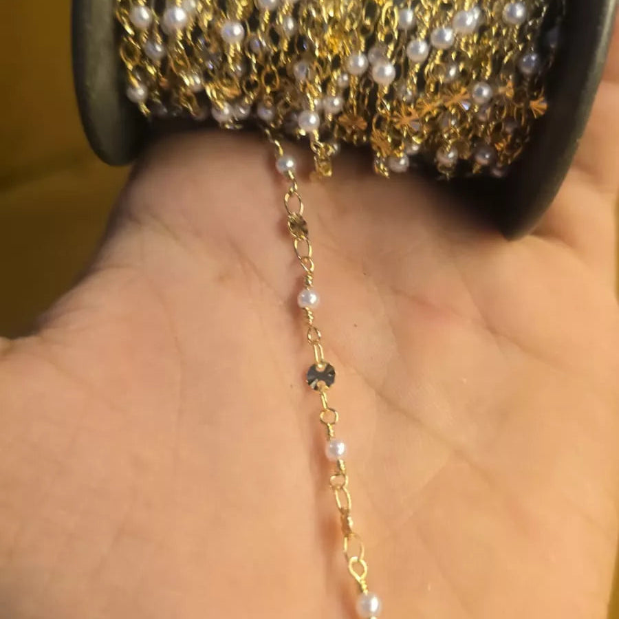 Brass pearl rosary chain Permanent Bracelet - 5m