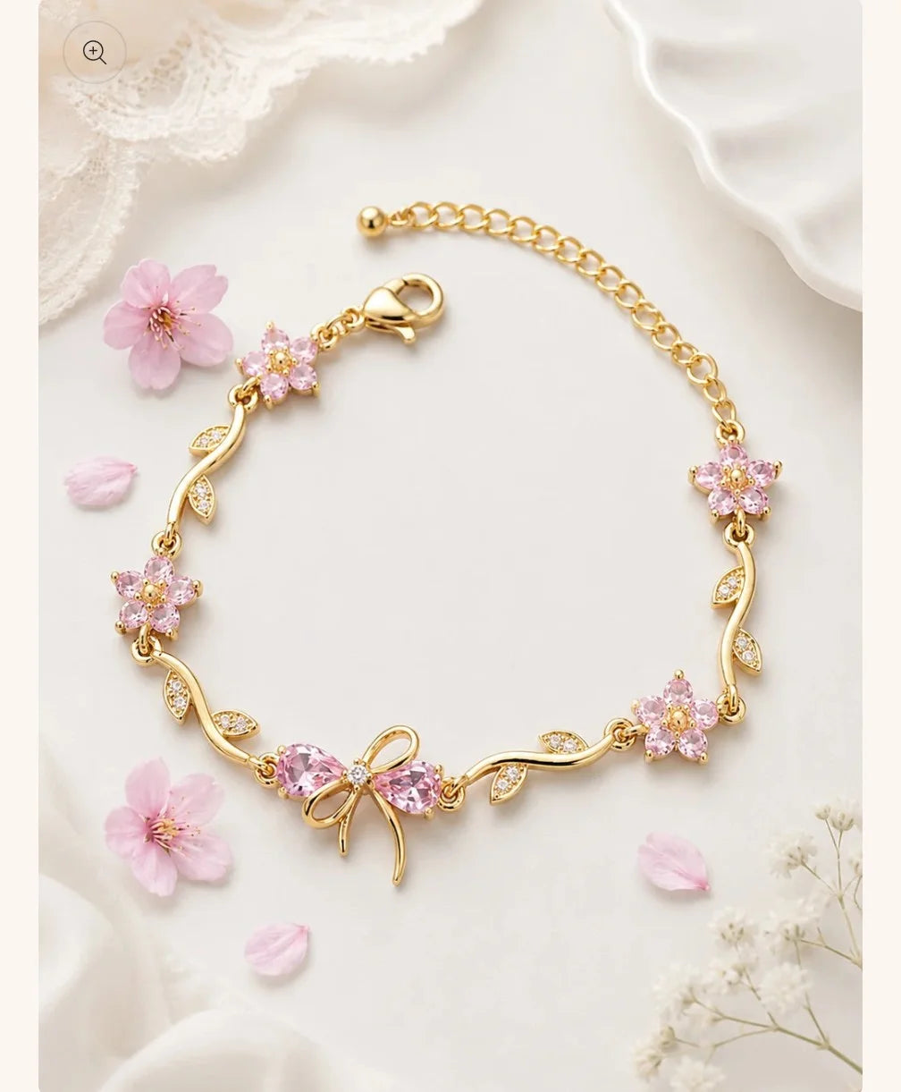 zircon flower and bow vine bracelet - Each