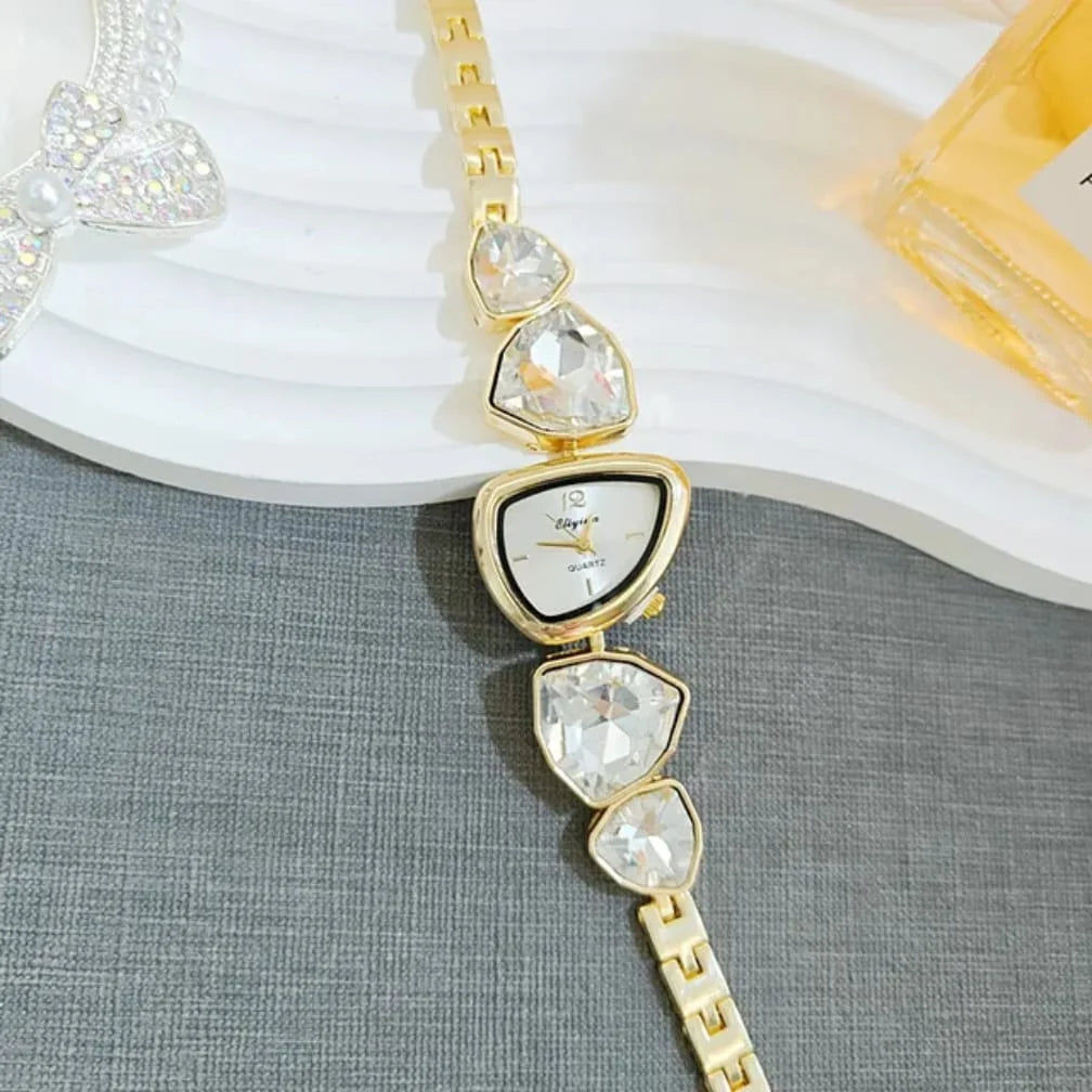Geometric Gemstone & Asymmetric Dial Women's Bracelet Watch