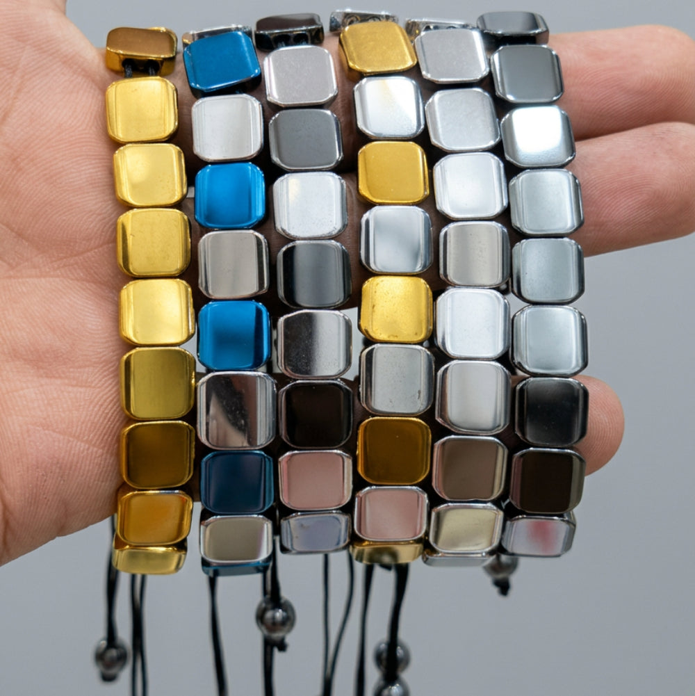 Metallic Square Bead Adjustable Cord Bracelet