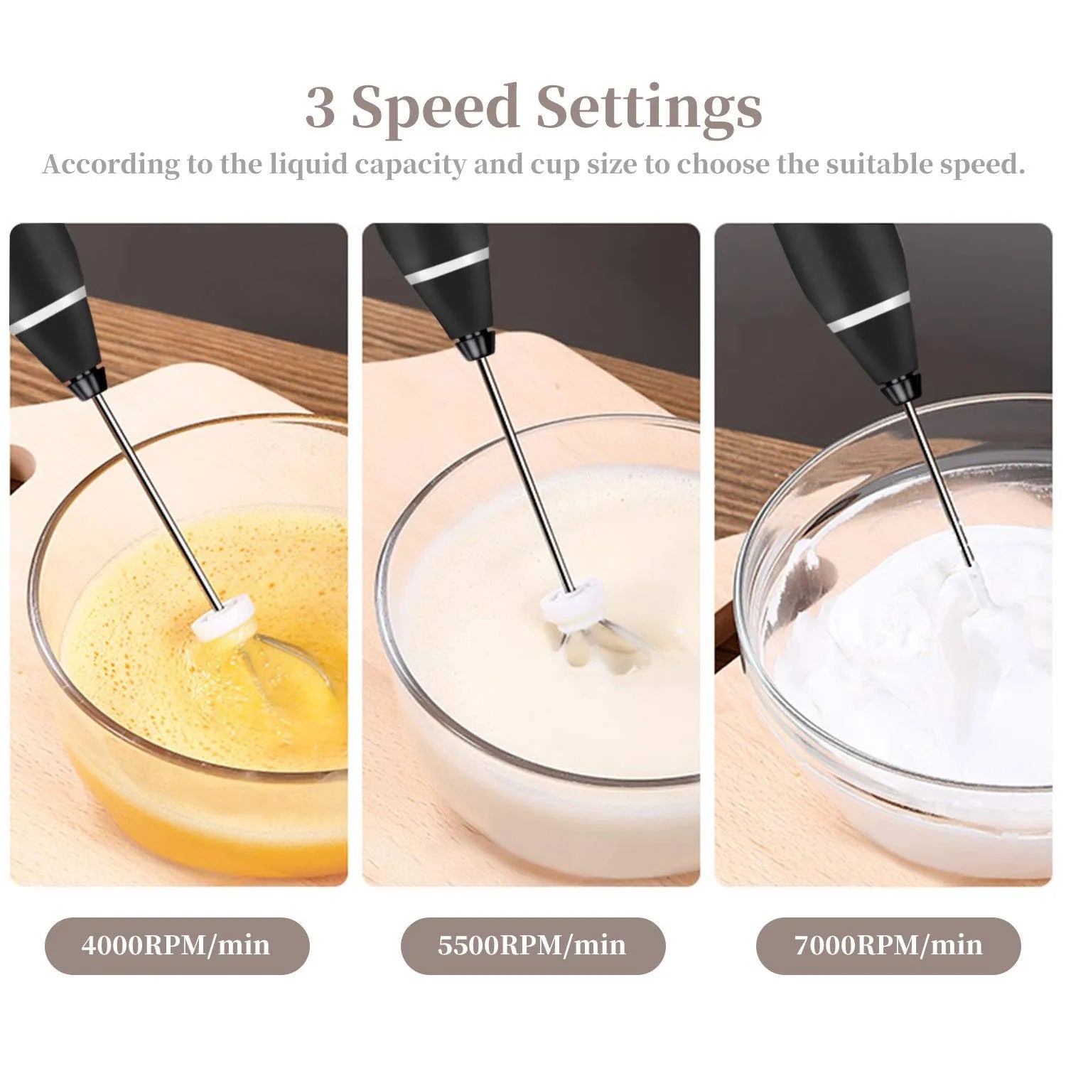 USB Rechargeable 3-Speed Electric Coffee Beater Milk Frother