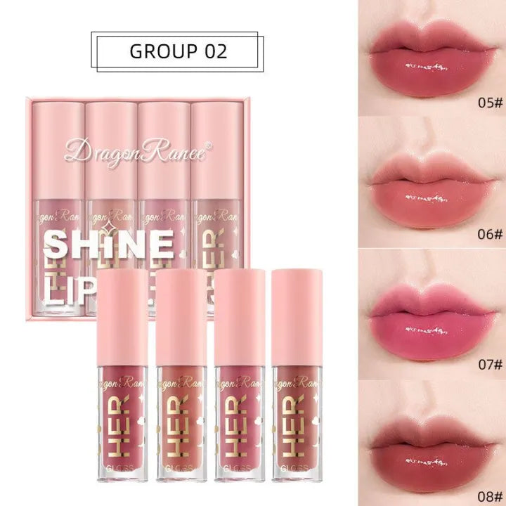 Dragon Ranee Pink Lip Gloss Crystal Jelly Moisturizing Lip Oil Set (Pack of 4)
