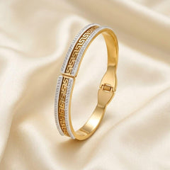 Hinged Greek Key Cuff Bracelet with Cubic Zirconia Stones - Each