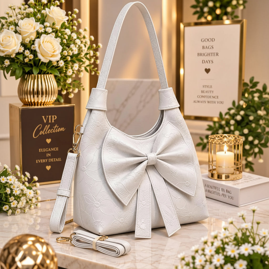 Embossed Bow Floral Handbag