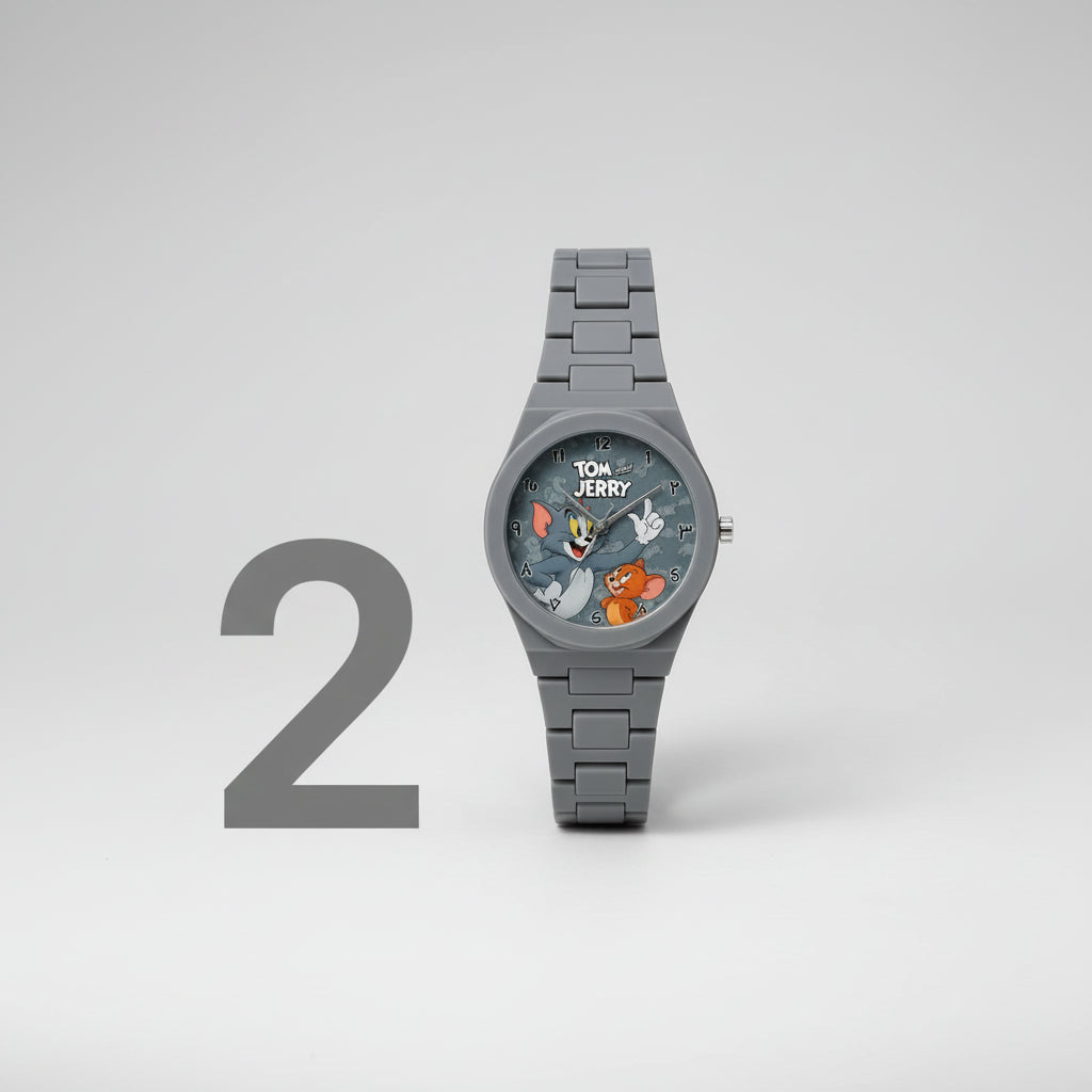 Tom and Jerry Grey Silicone Strap Kids Watch