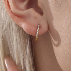 Stainless Steel Gold Pavé Huggie Hoop Earrings
