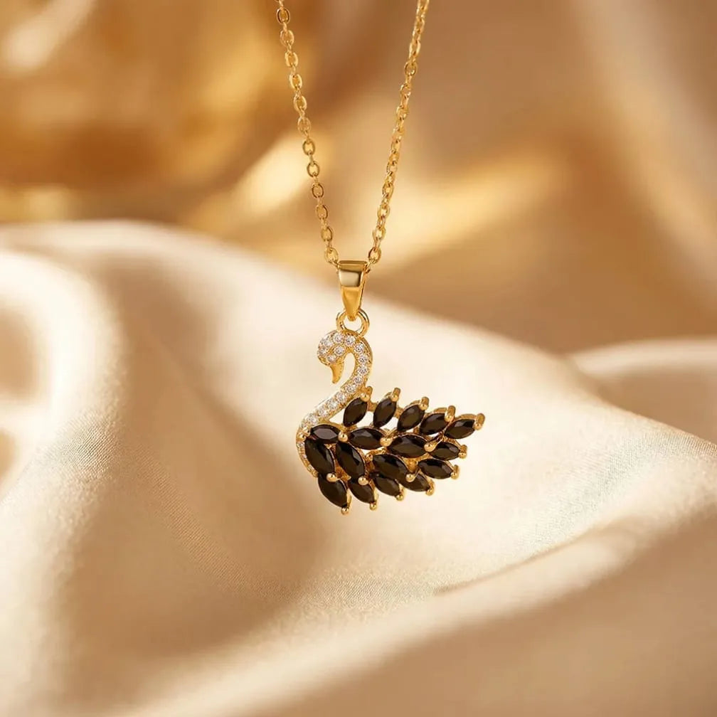Crystal Pave Swan Pendant Chain Necklace