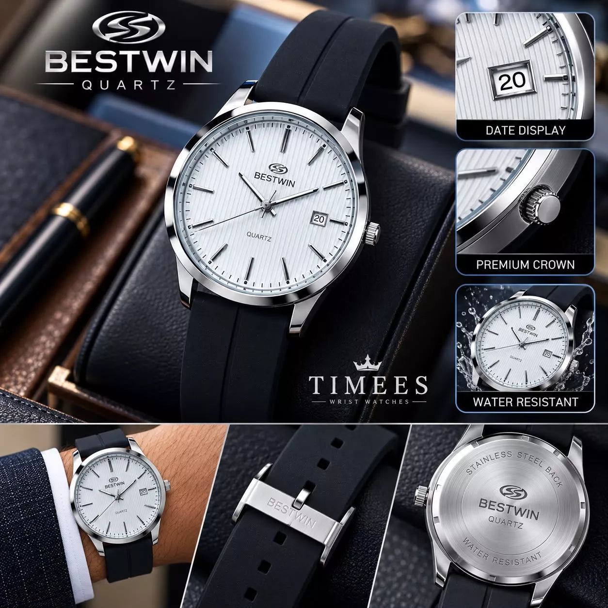 BESTWIN Stylish Gents Quartz Watch with Textured Dial - With Box