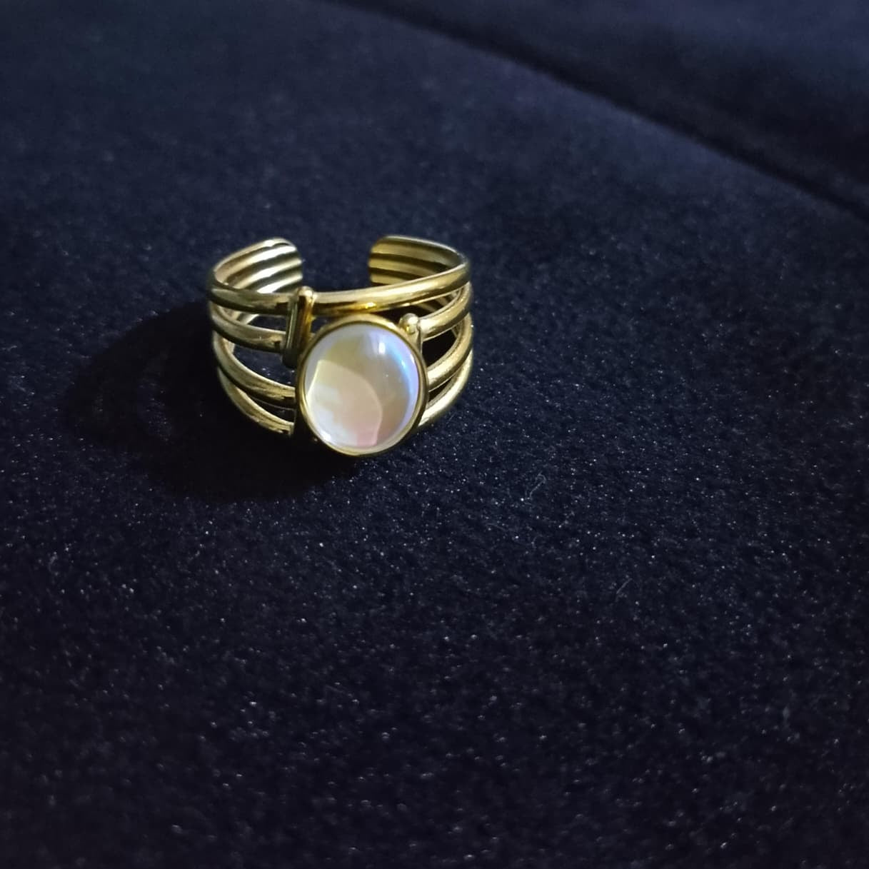 Stainless steel  Natural Stone Open Ring  - Each