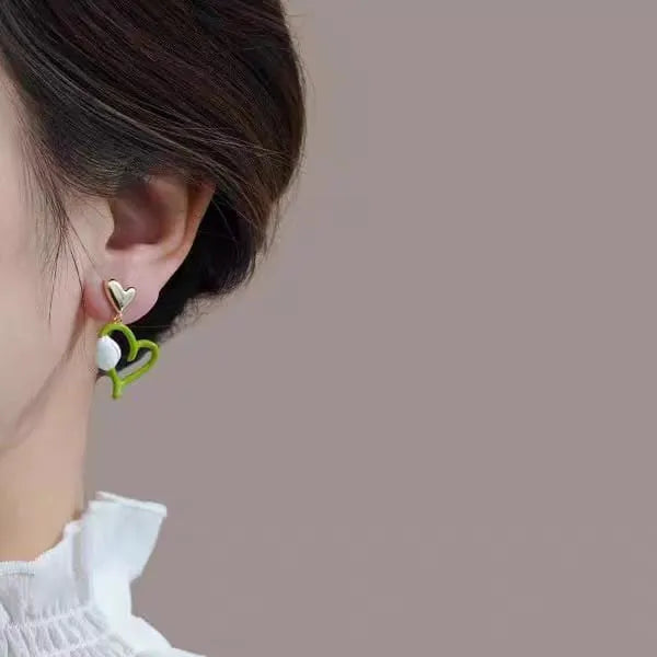 French White Flower Tulip Fruit Green Peach Heart Earring