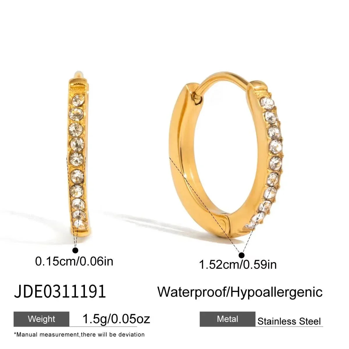 Stainless Steel Gold Pavé Huggie Hoop Earrings