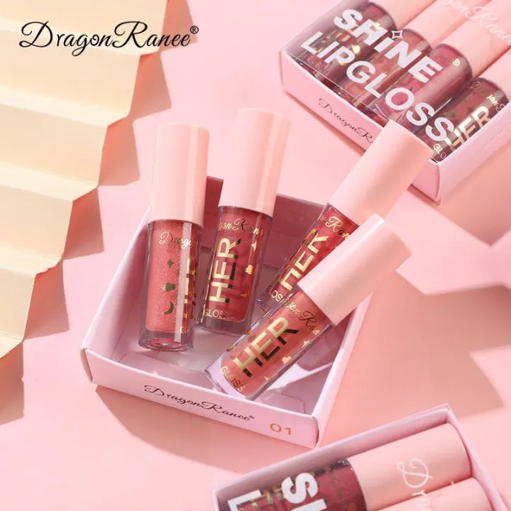 Dragon Ranee Pink Lip Gloss Crystal Jelly Moisturizing Lip Oil Set (Pack of 4)
