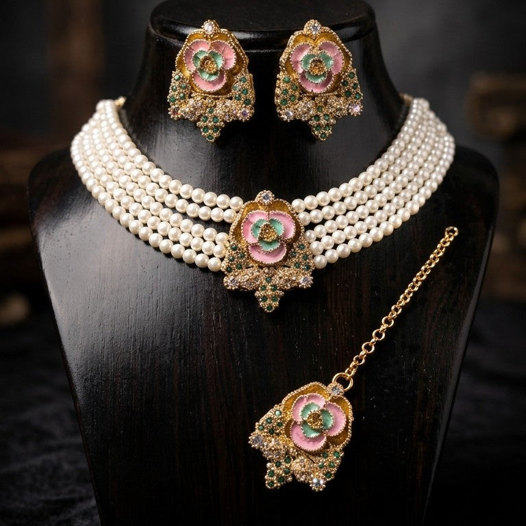 Floral Trending Choker Necklace Set – Luxury Oxidized Design