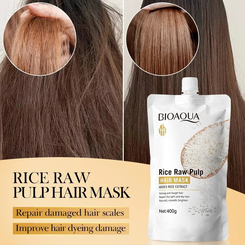Bioaqua Rice Pulp Hair Mask Smooth - 400g