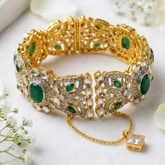 Traditional Gold-Plated Green Stone Kada Bangle - Each