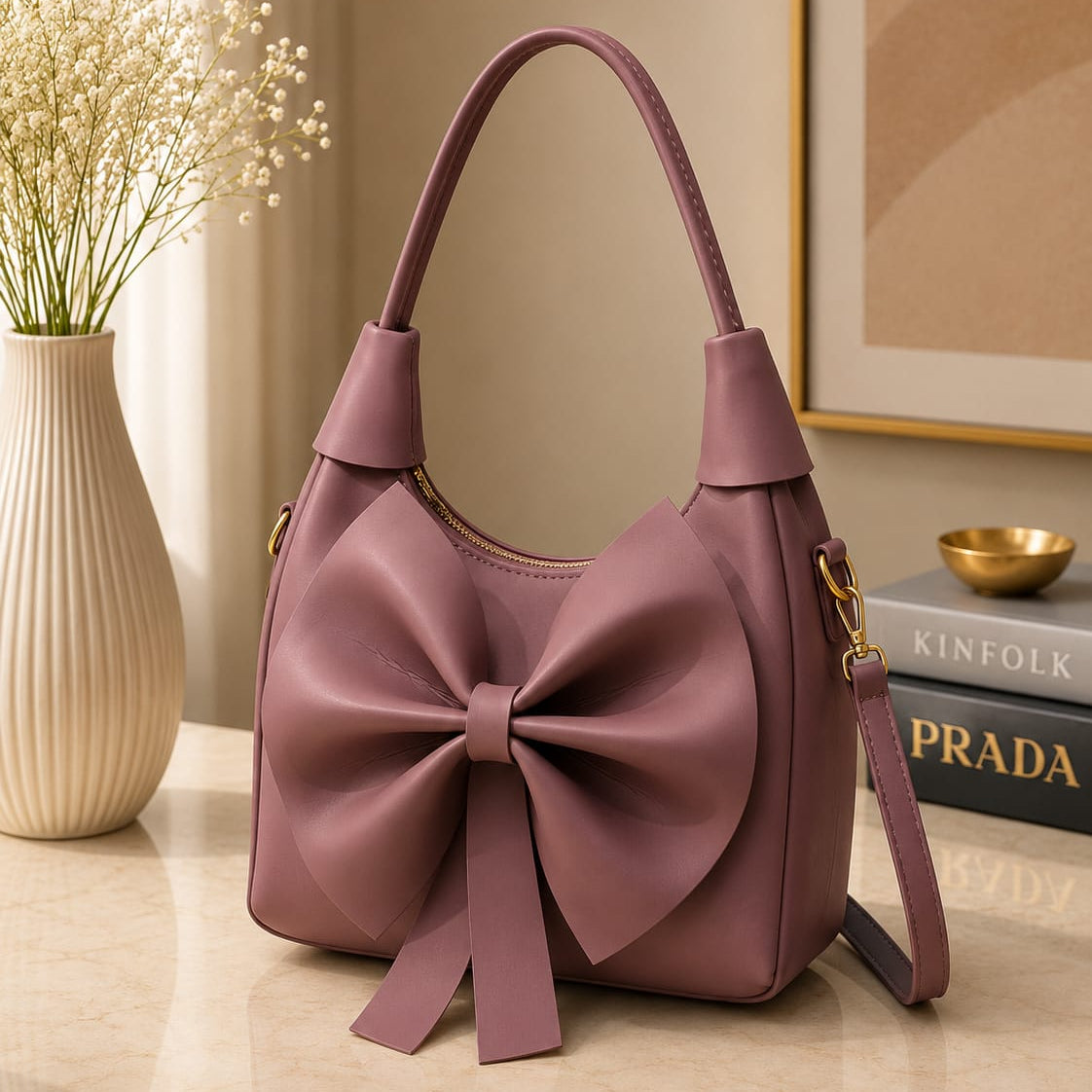 Bow Handbag | Vegan Leather Shoulder Bag for Women