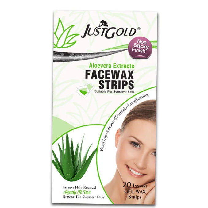 Justgold’s Face Wax Strips - Aloevera Extracts (20 Strips)