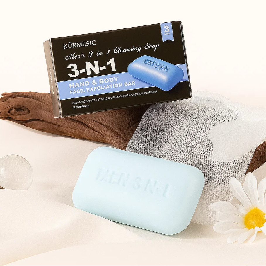 Kormesic Men’s 3-in-1 Cleansing Bar – Hand + Body + Face with Exfoliation Power