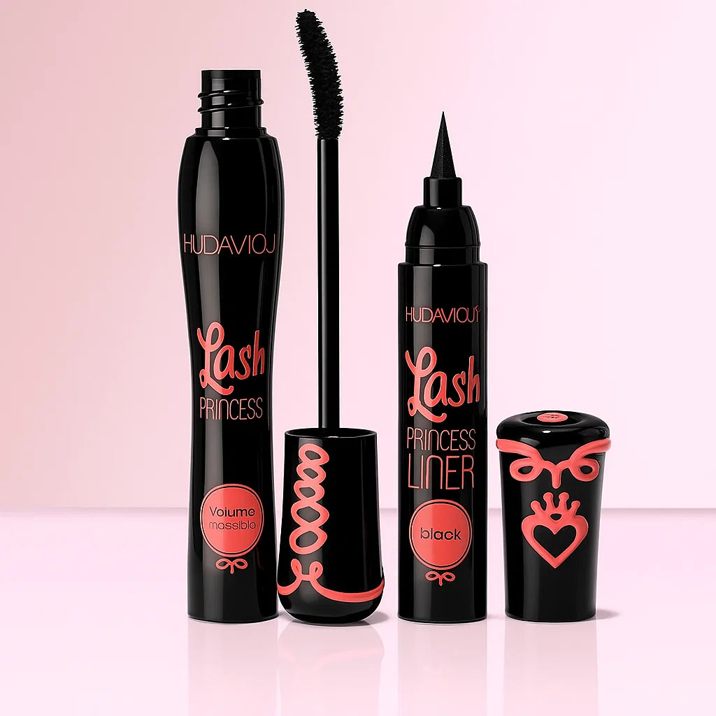 2 in 1 HudaMoji Princess False lash effect Mascara (Skin case) Black Liner