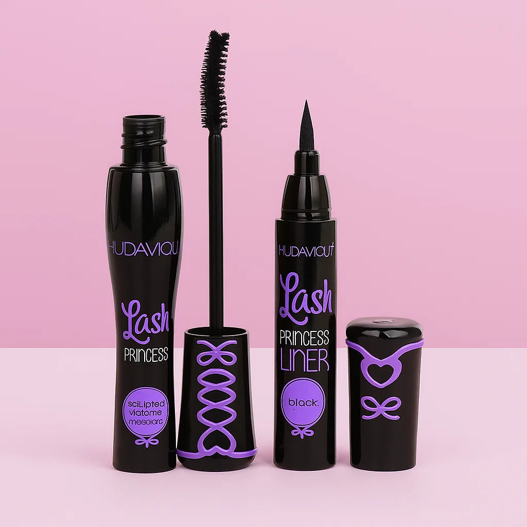 2 in 1 HudaMoji Princess False lash effect Mascara (Purple case) Black Liner