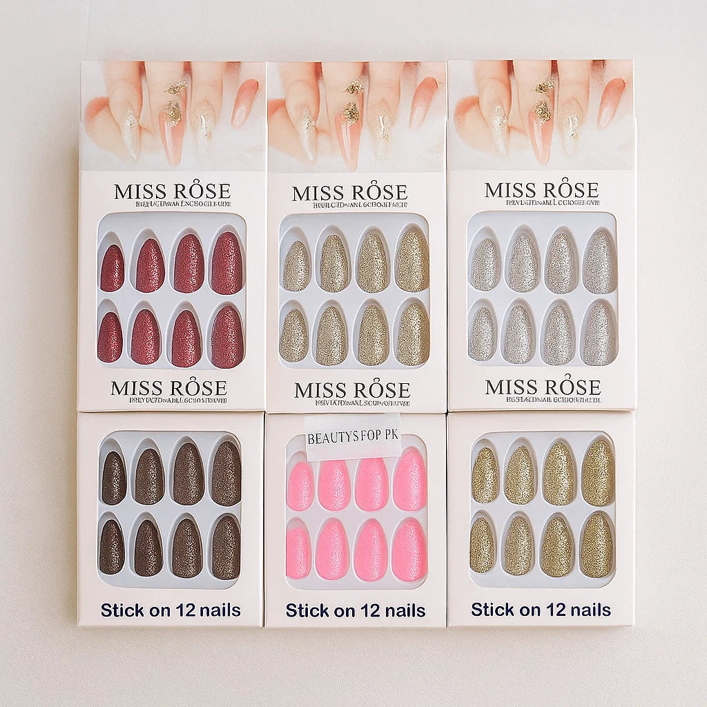 Stylish Miss Rose Stick-On Glitter Nails