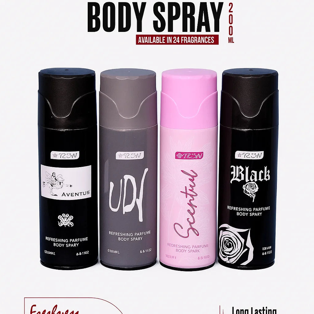 TEZN Body Spray - 4 Pcs - Each 200ml Aventus, Lady, Scentual, and Black.