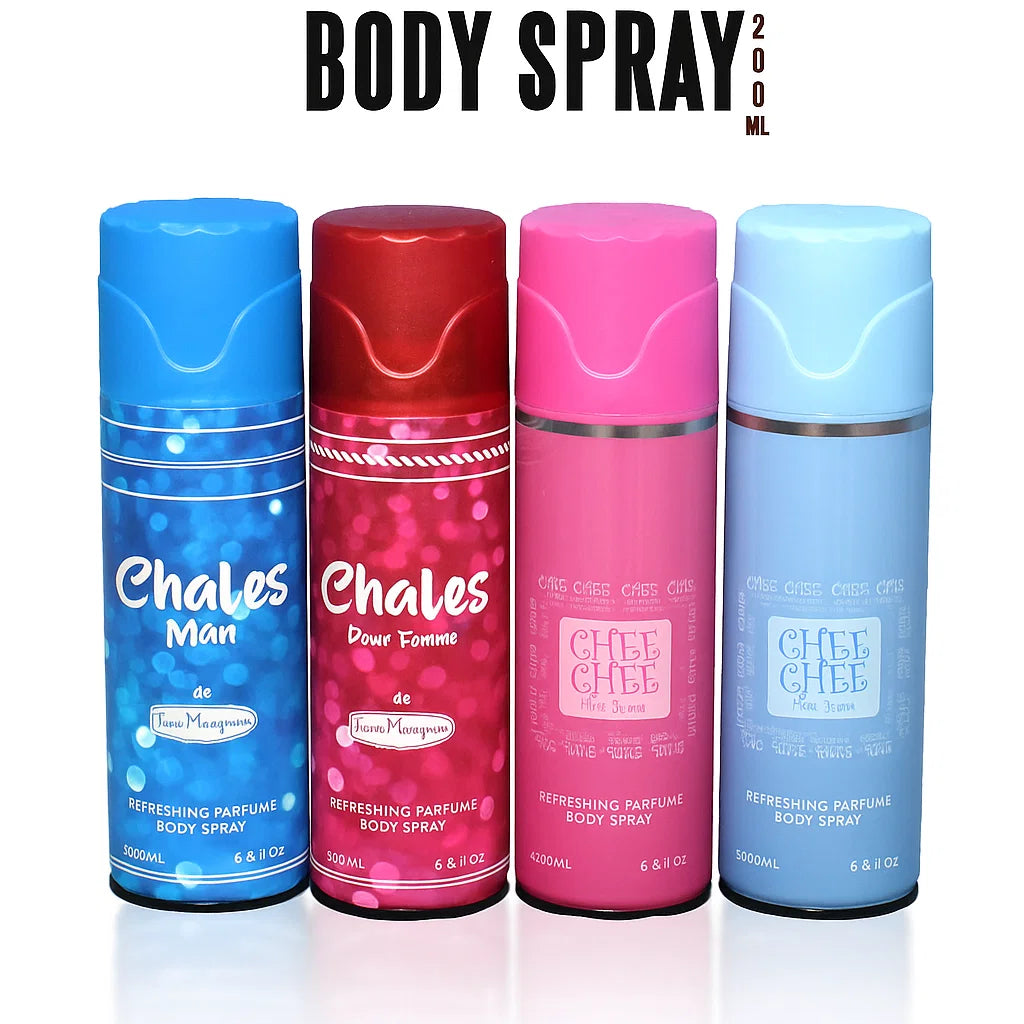 TEZN Body Spray - 4 Pcs - Each 200ml - Chales Man, Chales Pour Femme, Pink Femme and Blew Man